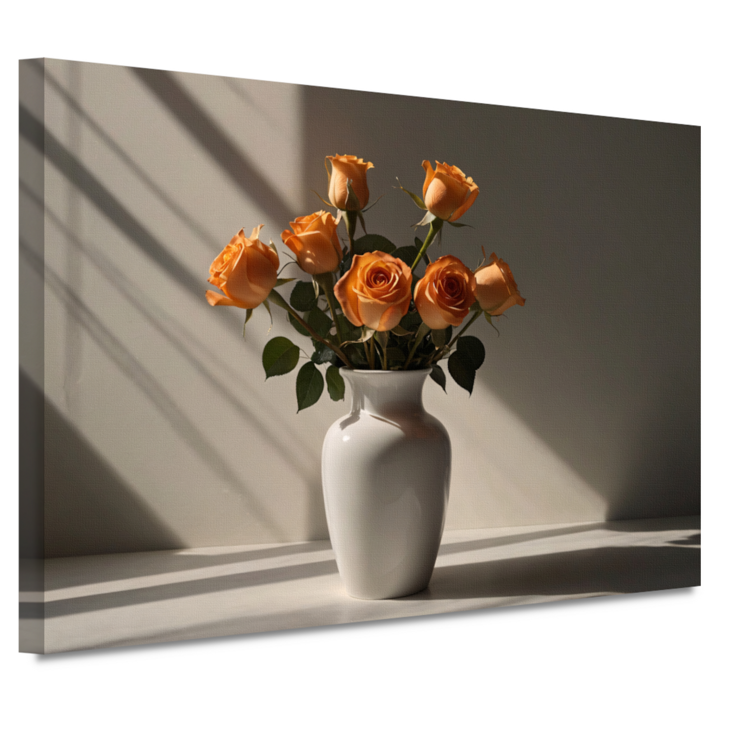 Elegante oranje rozen in witte vaas canvas