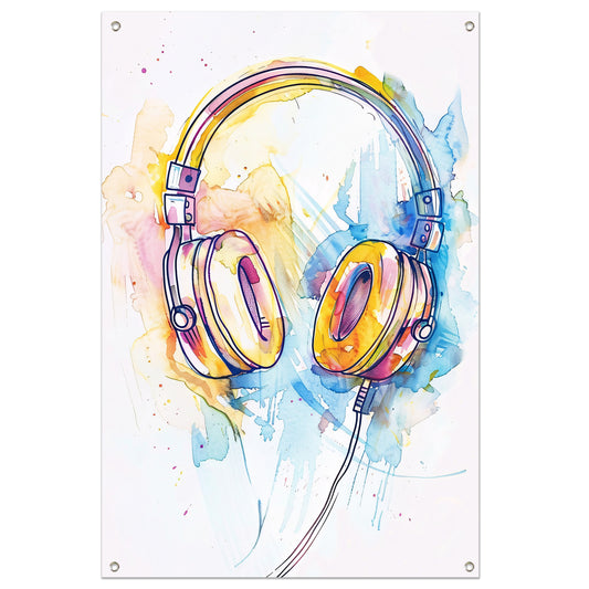 Kleurrijk Aquarel Koptelefoon Kunst tuinposter