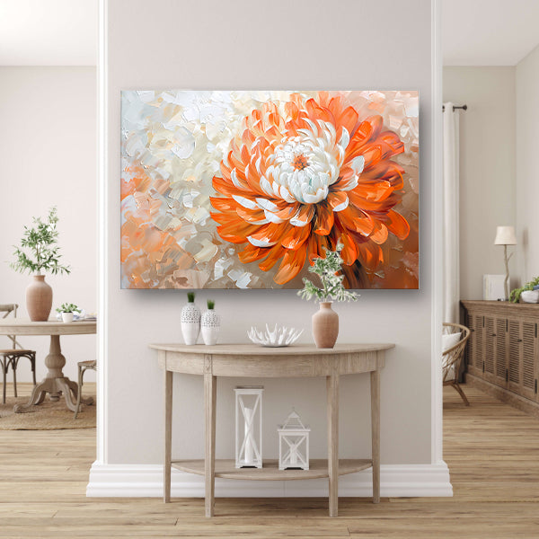 Abstract schilderij van oranje en witte bloem poster