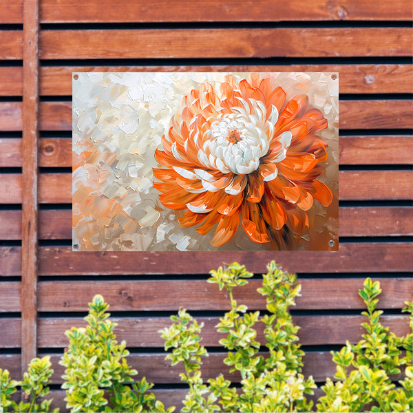 Abstract schilderij van oranje en witte bloem tuinposter