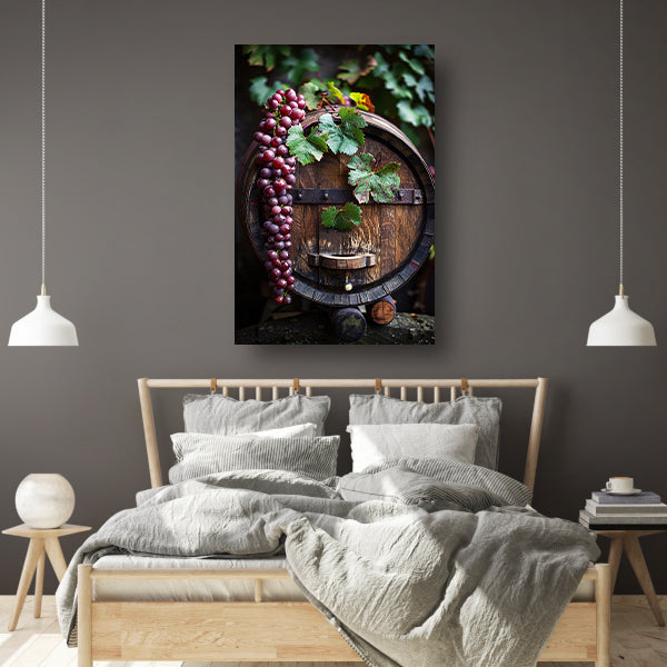 Tros Druiven en Houten Vat in Wijngaard canvas