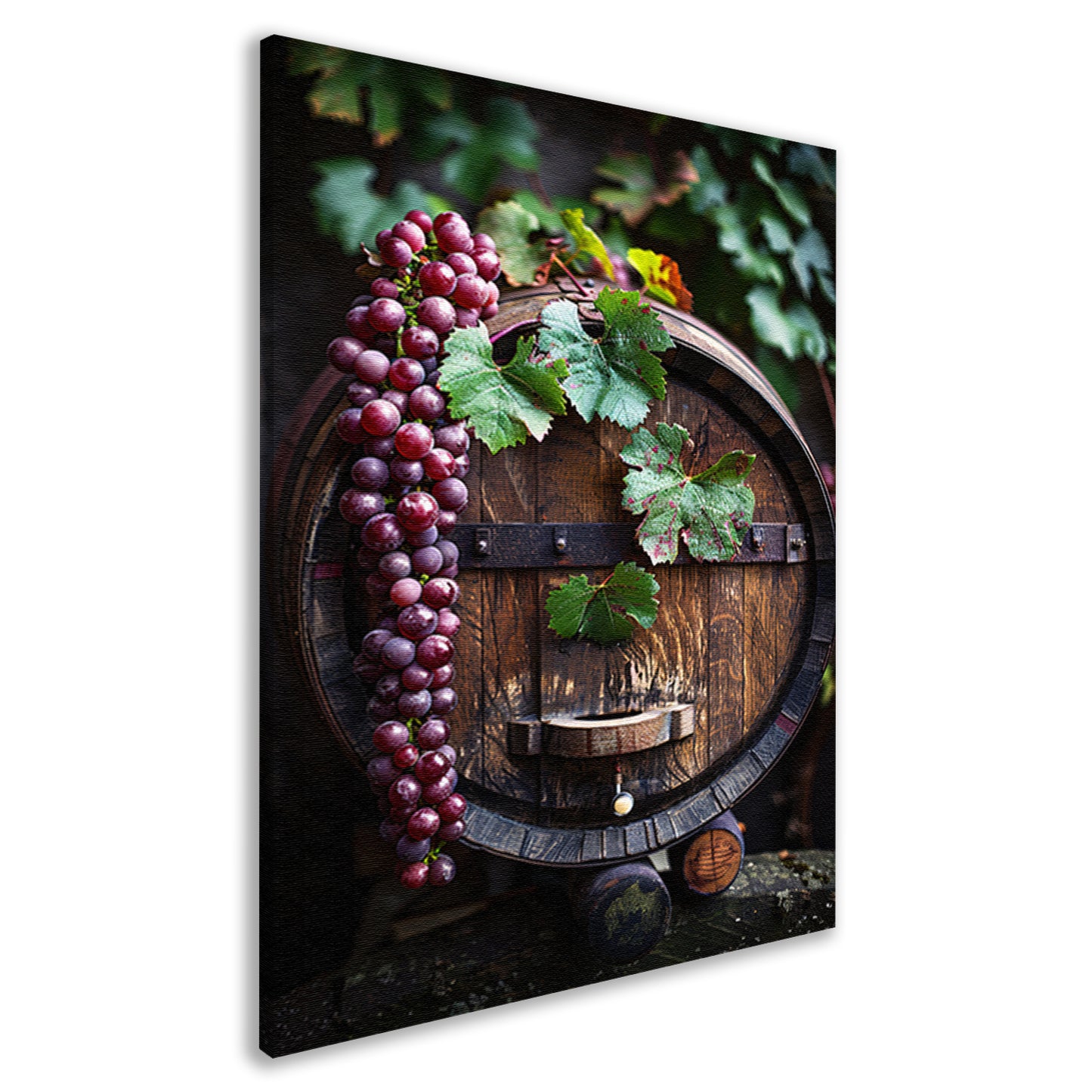 Tros Druiven en Houten Vat in Wijngaard canvas