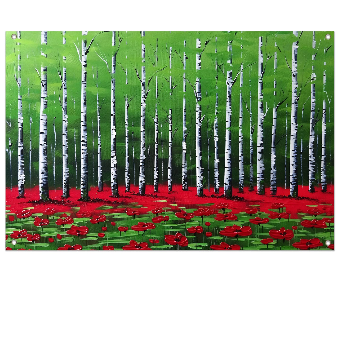 Abstract schilderij van bos met bloemen tuinposter