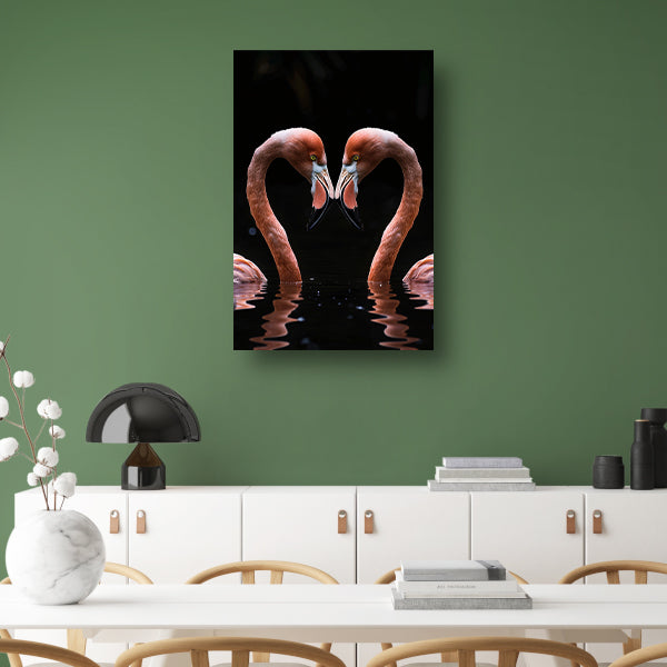 Twee flamingos vormen hart in water canvas