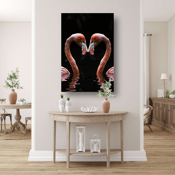 Twee flamingos vormen hart in water canvas