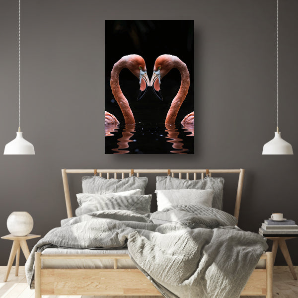 Twee flamingos vormen hart in water canvas