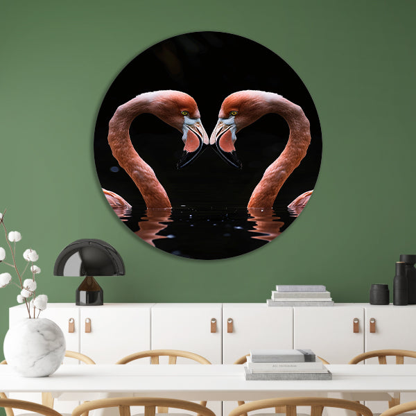 Twee flamingos vormen hart in water forex muurcirkel