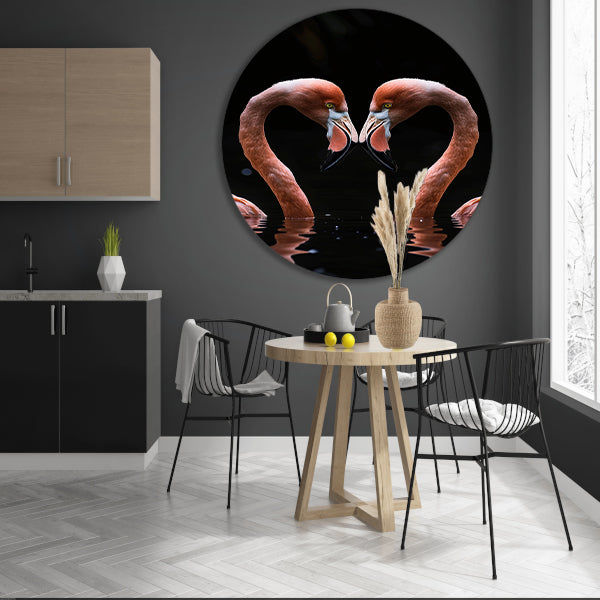 Twee flamingos vormen hart in water forex muurcirkel