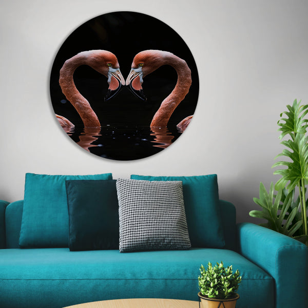 Twee flamingos vormen hart in water forex muurcirkel
