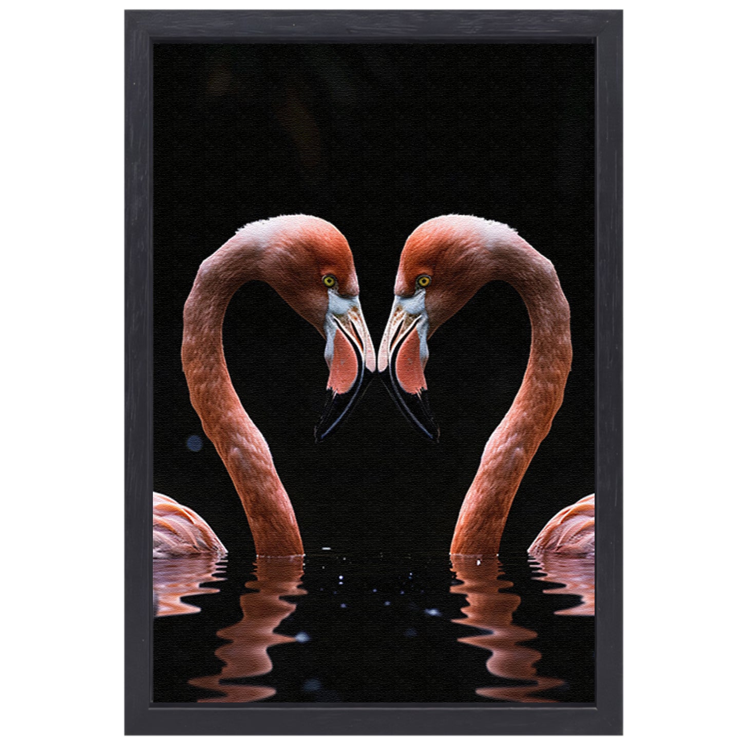 Twee flamingos vormen hart in water canvas met baklijst