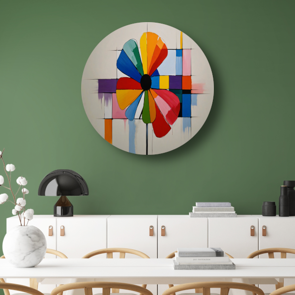 Abstracte Bloem in Mondriaan Stijl aluminium muurcirkel