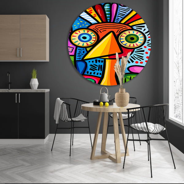 Kleurrijke abstracte vogel kunstprint aluminium muurcirkel