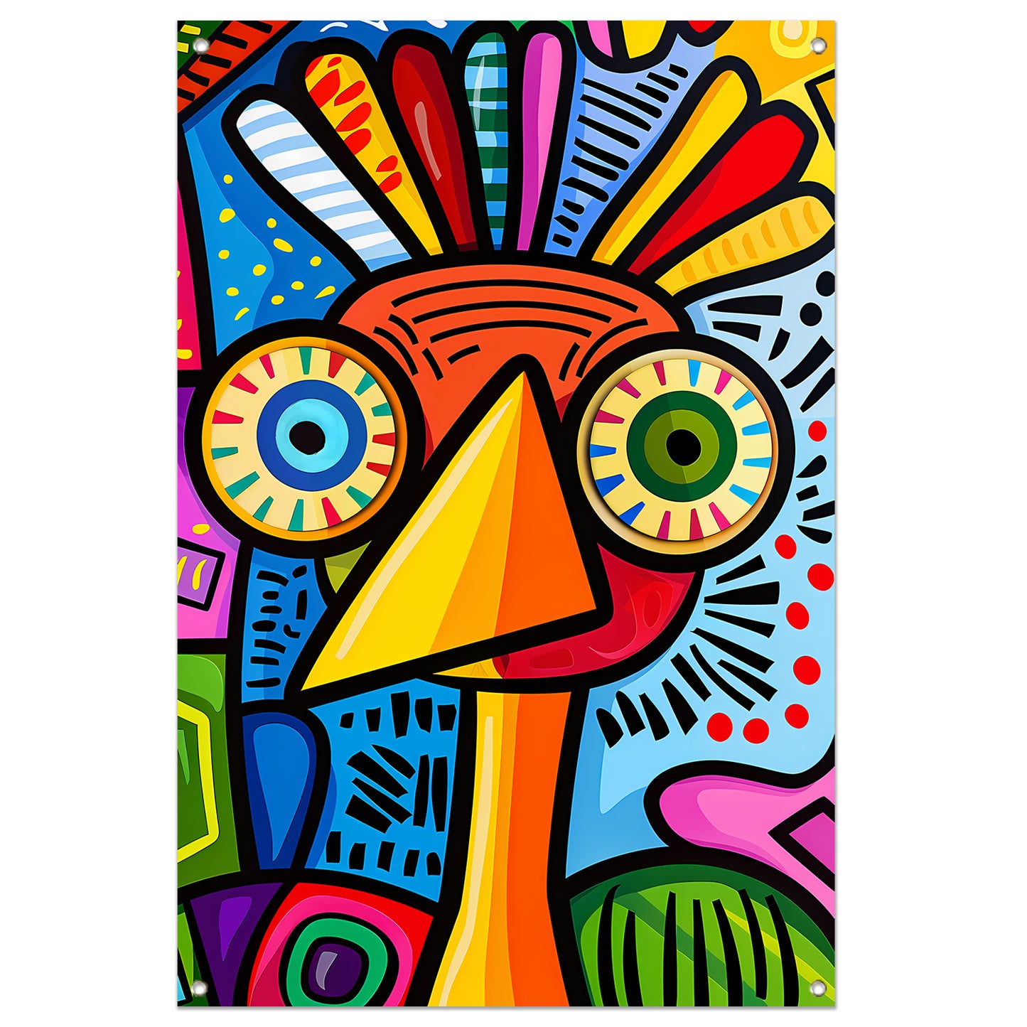 Kleurrijke abstracte vogel kunstprint tuinposter