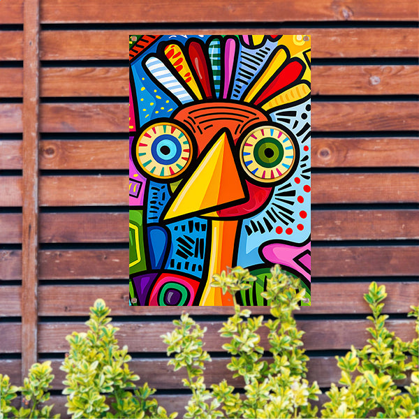 Kleurrijke abstracte vogel kunstprint tuinposter