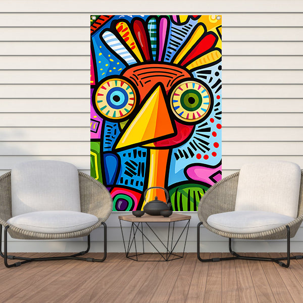 Kleurrijke abstracte vogel kunstprint tuinposter