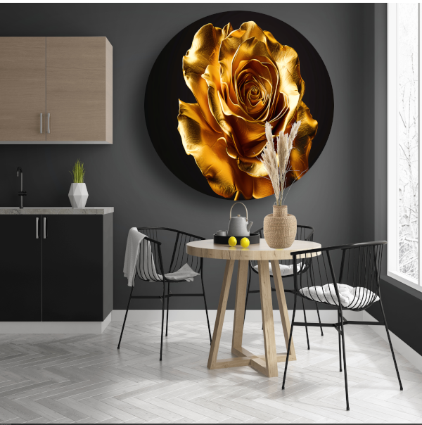Gouden Roos Elegante Decoratie Zwarte Achtergrond aluminium muurcirkel