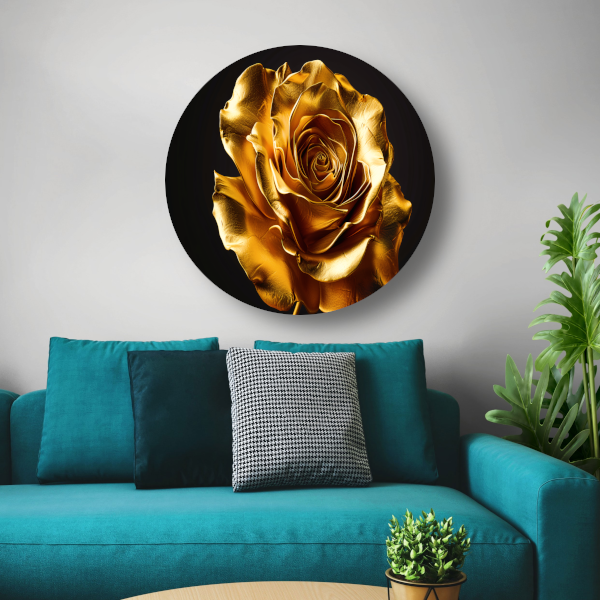 Gouden Roos Elegante Decoratie Zwarte Achtergrond aluminium muurcirkel