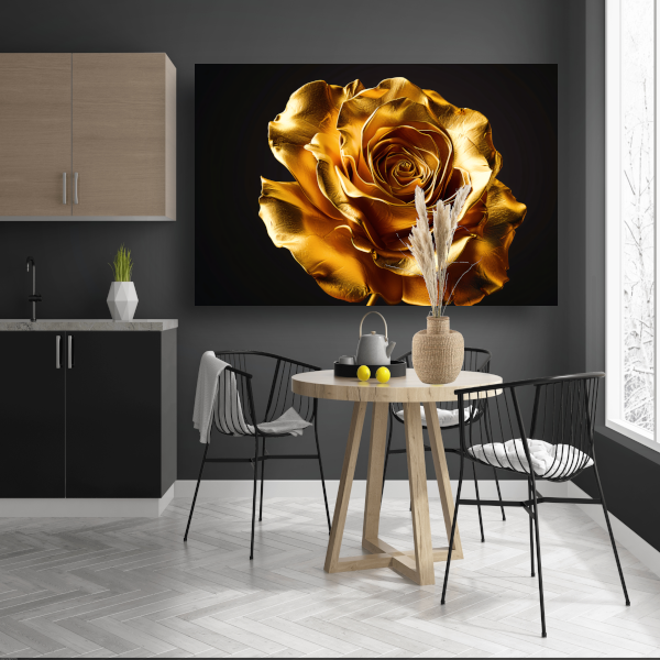Gouden Roos Elegante Decoratie Zwarte Achtergrond poster