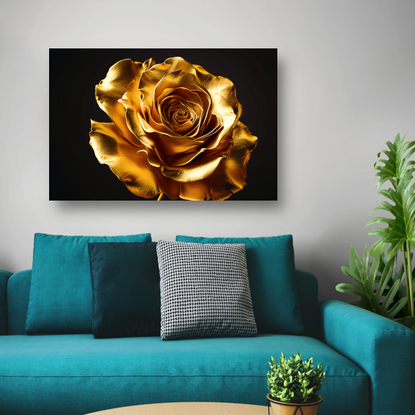 Gouden Roos Elegante Decoratie Zwarte Achtergrond poster