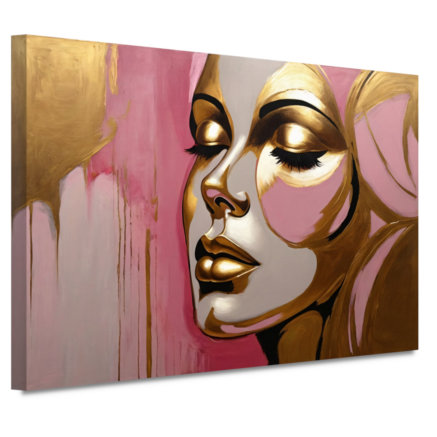 Gouden Silhouet van Vrouw op Roze Achtergrond canvas