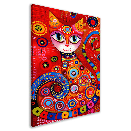 Kleurrijk abstract schilderij van een kat canvas
