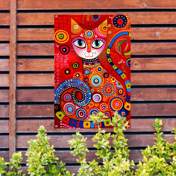 Kleurrijk abstract schilderij van een kat tuinposter