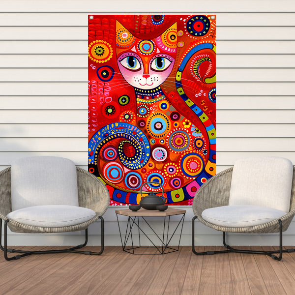 Kleurrijk abstract schilderij van een kat tuinposter