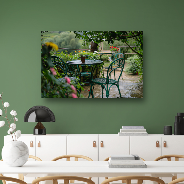 Groene tuinset in impressionistische stijl canvas