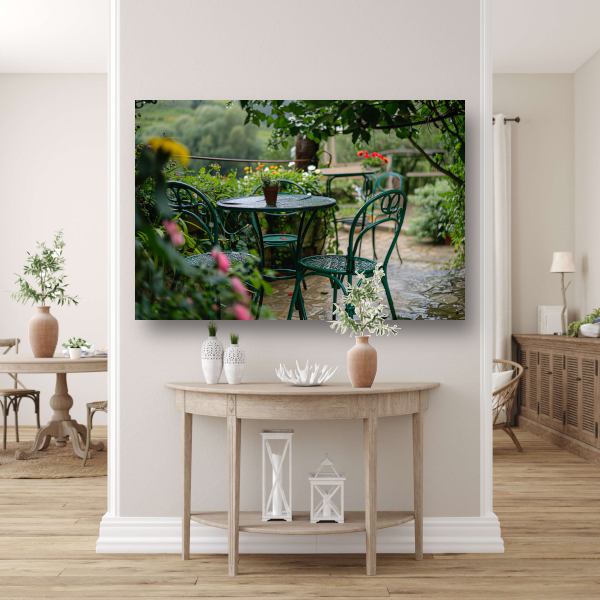 Groene tuinset in impressionistische stijl canvas