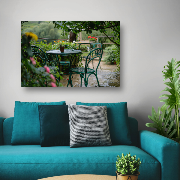 Groene tuinset in impressionistische stijl canvas