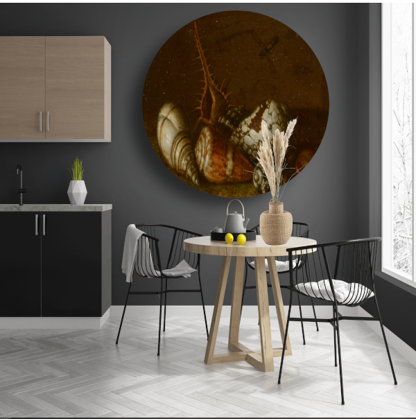 Schelpen op een tafel - Balthasar van der Ast aluminium muurcirkel