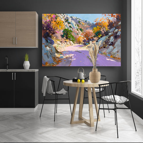 Kleurrijk herfstlandschap met kronkelende weg canvas