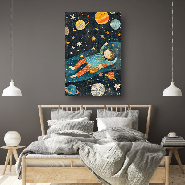 Dromend Jongetje in een Kleurrijk Heelal acrylglas