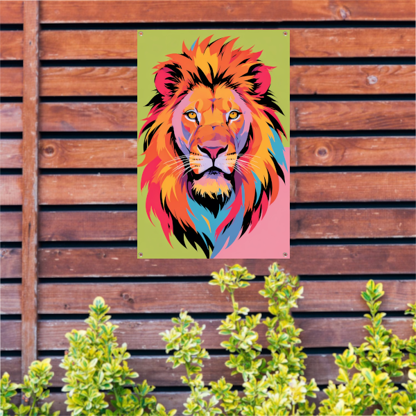 Kleurrijk popart-leeuw portret voor interieur tuinposter