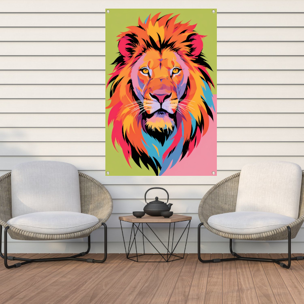 Kleurrijk popart-leeuw portret voor interieur tuinposter