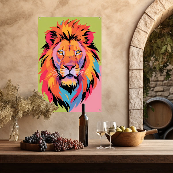 Kleurrijk popart-leeuw portret voor interieur tuinposter