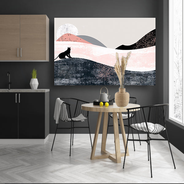 Minimalistisch kunstwerk van kat in abstract landschap canvas