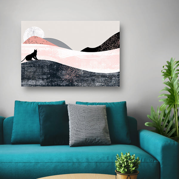Minimalistisch kunstwerk van kat in abstract landschap canvas
