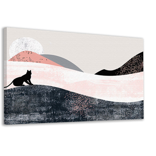 Minimalistisch kunstwerk van kat in abstract landschap canvas
