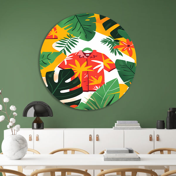 Kleurrijk Tropisch Bloemenshirt aluminium muurcirkel