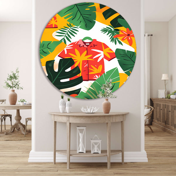 Kleurrijk Tropisch Bloemenshirt aluminium muurcirkel