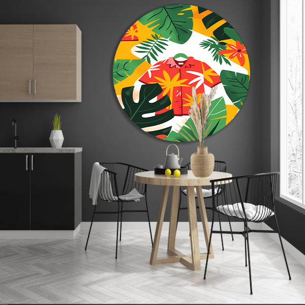Kleurrijk Tropisch Bloemenshirt aluminium muurcirkel