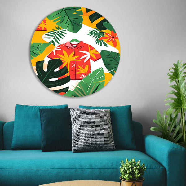Kleurrijk Tropisch Bloemenshirt aluminium muurcirkel