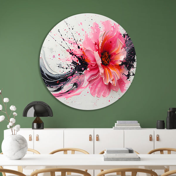 Dynamische abstracte bloem met verfspatten forex muurcirkel