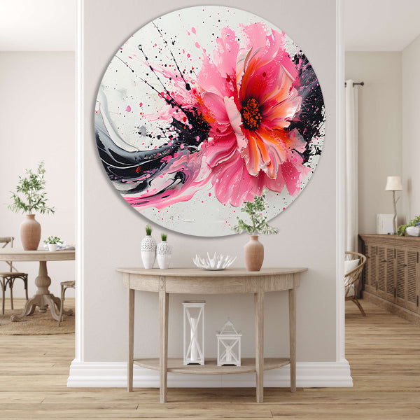 Dynamische abstracte bloem met verfspatten forex muurcirkel