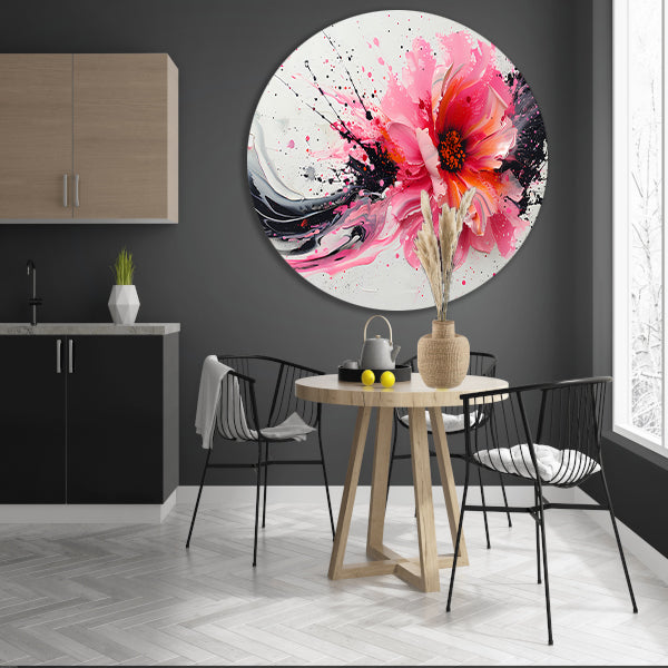 Dynamische abstracte bloem met verfspatten forex muurcirkel