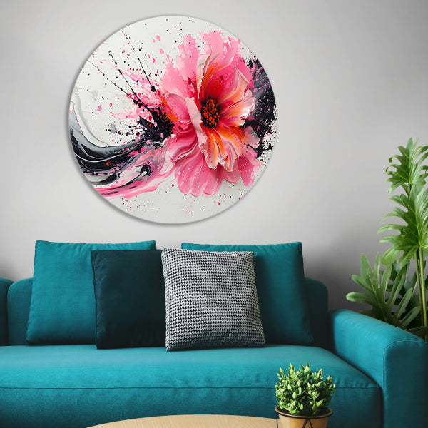 Dynamische abstracte bloem met verfspatten forex muurcirkel