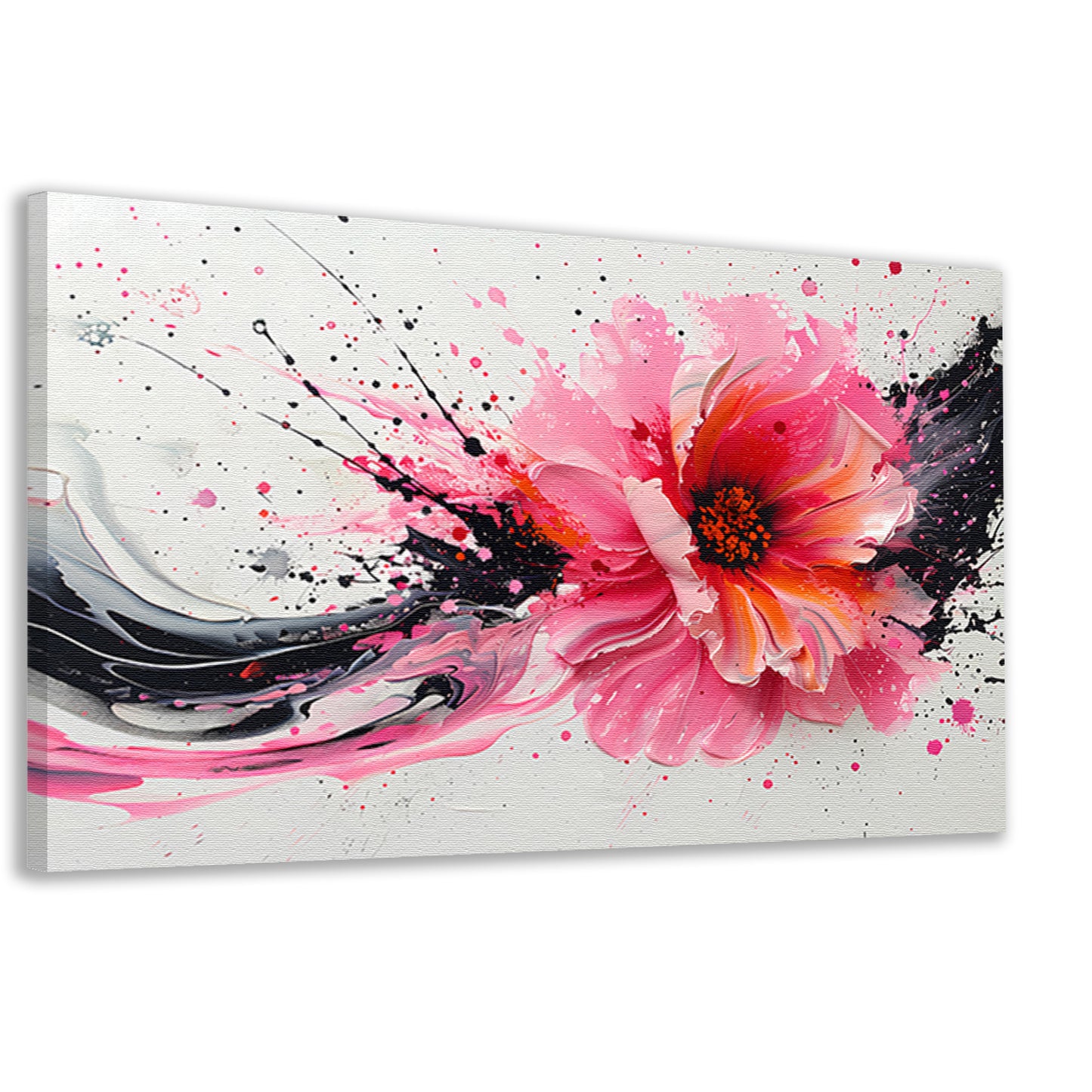Dynamische abstracte bloem met verfspatten canvas