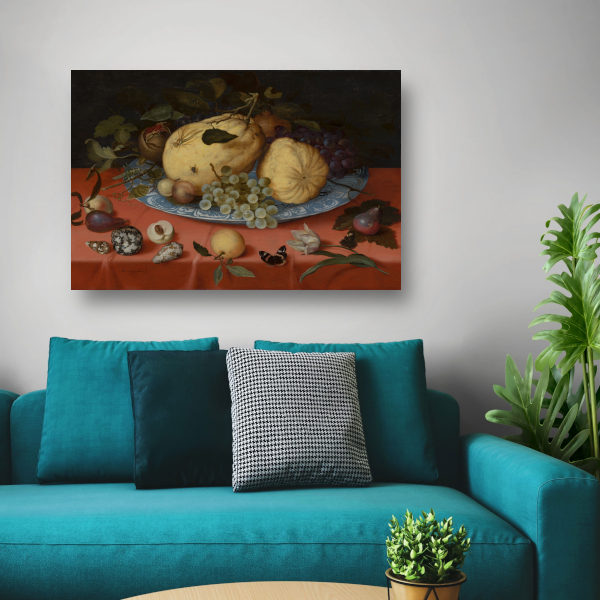 Fruitstilleven met schelpen en tulp - Balthasar van der Ast canvas