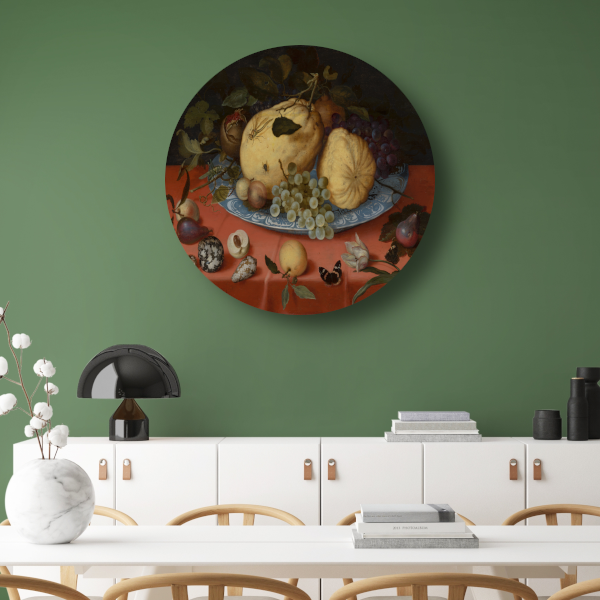 Fruitstilleven met schelpen en tulp - Balthasar van der Ast aluminium muurcirkel